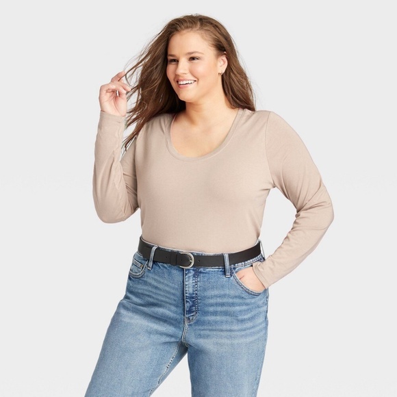 AVA & VIV Long Sleeve Taupe Tee - NWT - Picture 1 of 4